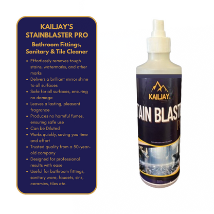 Kailjay's StainBlasterPro Eco-Friendly Hard Water Stain and Tough Lime Scale Remover, Spray and Scrub Cleaner for Bathrooms, Taps, Faucets, Basins, Showers, and Floor Tiles
