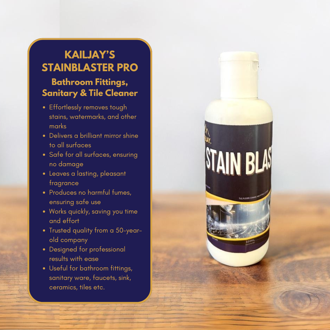 Kailjay's StainBlasterPro Eco-Friendly Hard Water Stain and Tough Lime Scale Remover, Spray and Scrub Cleaner for Bathrooms, Taps, Faucets, Basins, Showers, and Floor Tiles